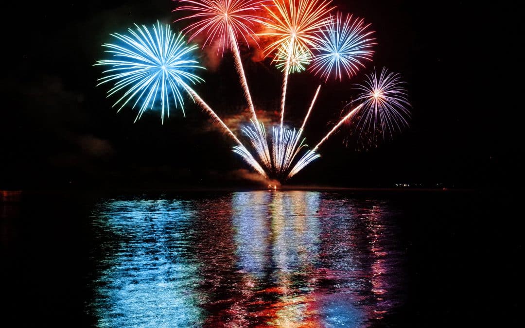 fireworks over a lake