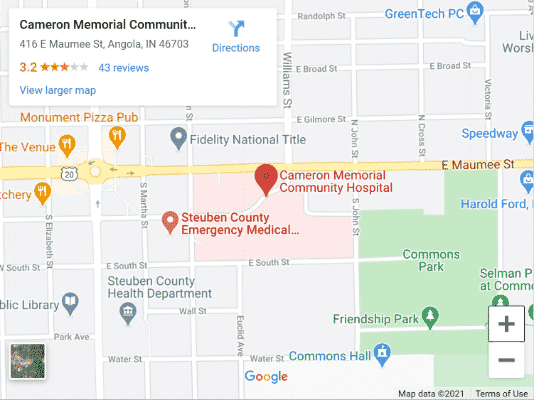 Google Maps embed of Cameron Hospital