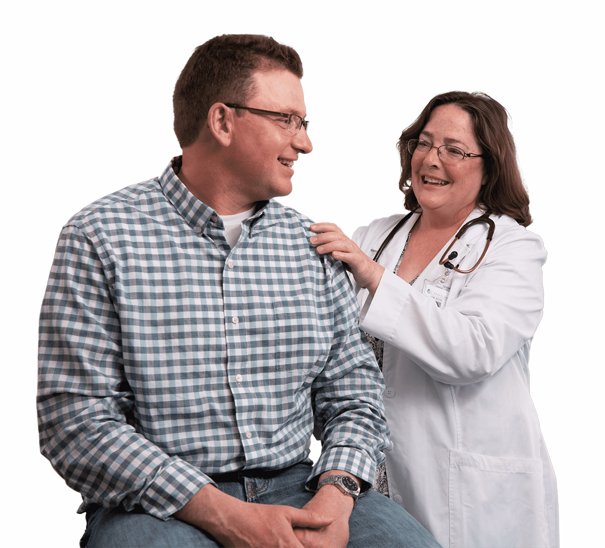 Female doctor talking with male patient.